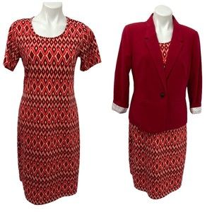Lot of 2 Dress Blazer Combo Size Large Kensie Midi Knit Short Sleeve Red